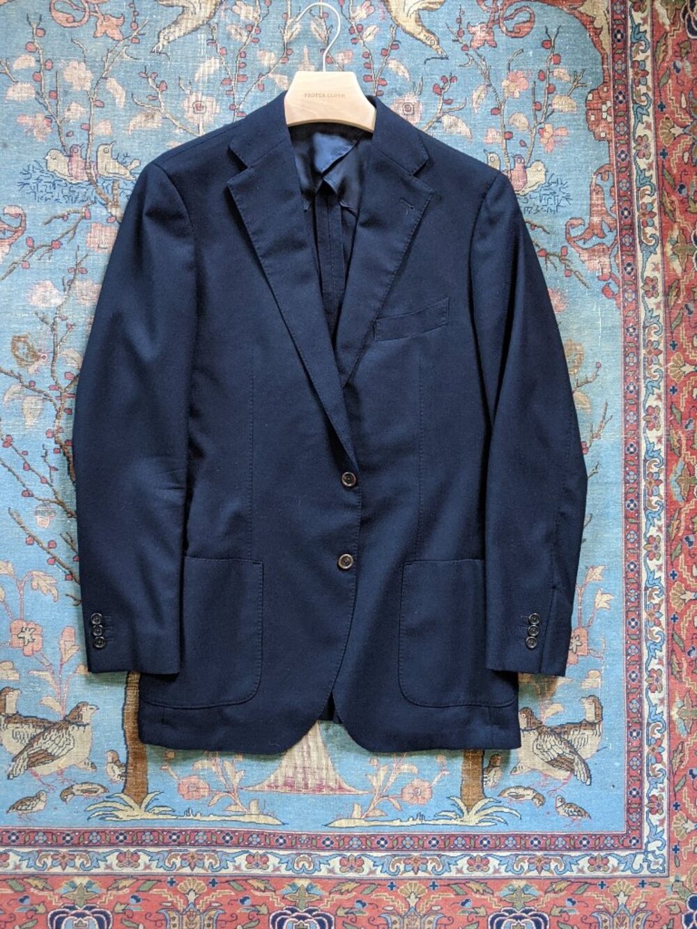 Proper Cloth slim navy blue summer weight hopsack blazer 42L